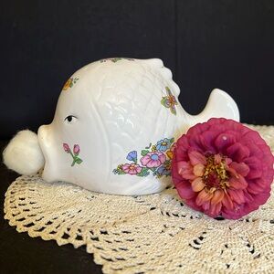 Vintage Porcelain Figure Large Mouth Fish w/Butterfly Design